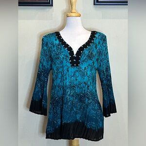 Zac & Rachel | Size 2X  Teal and Black Accordion Blouse